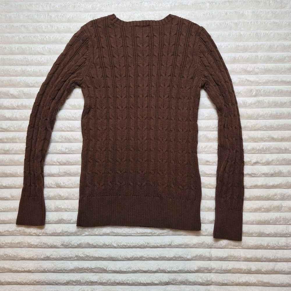 St Johns Bay Womens Brown Cable Knit Sweater Crew Neck Cotton Blend Size S - Picture 2 of 6